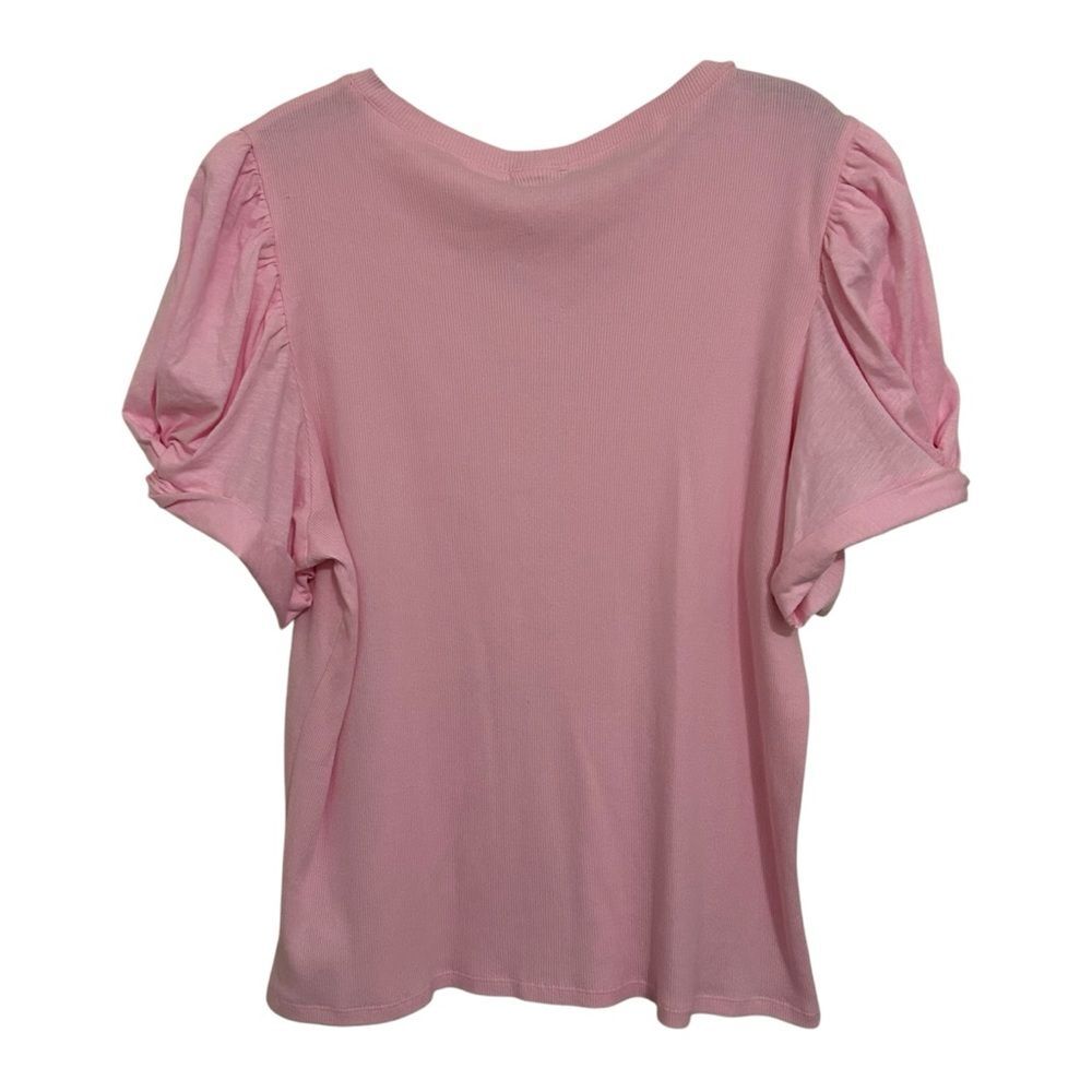 VINCE CAMUTO NWT Women's Pink Peony Short Puff Sleeve Ribbed Top XXL - Picture 6 of 14